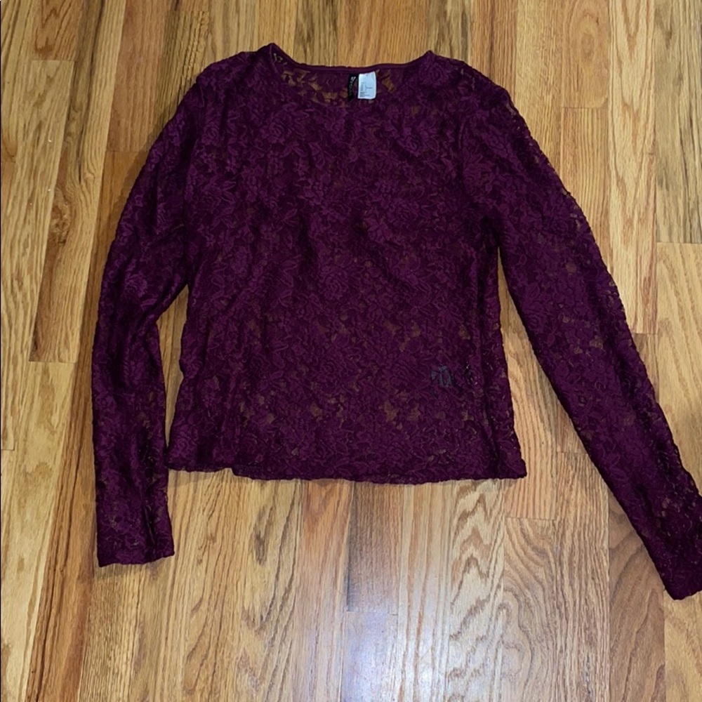Wine color sheer lace top H&M L